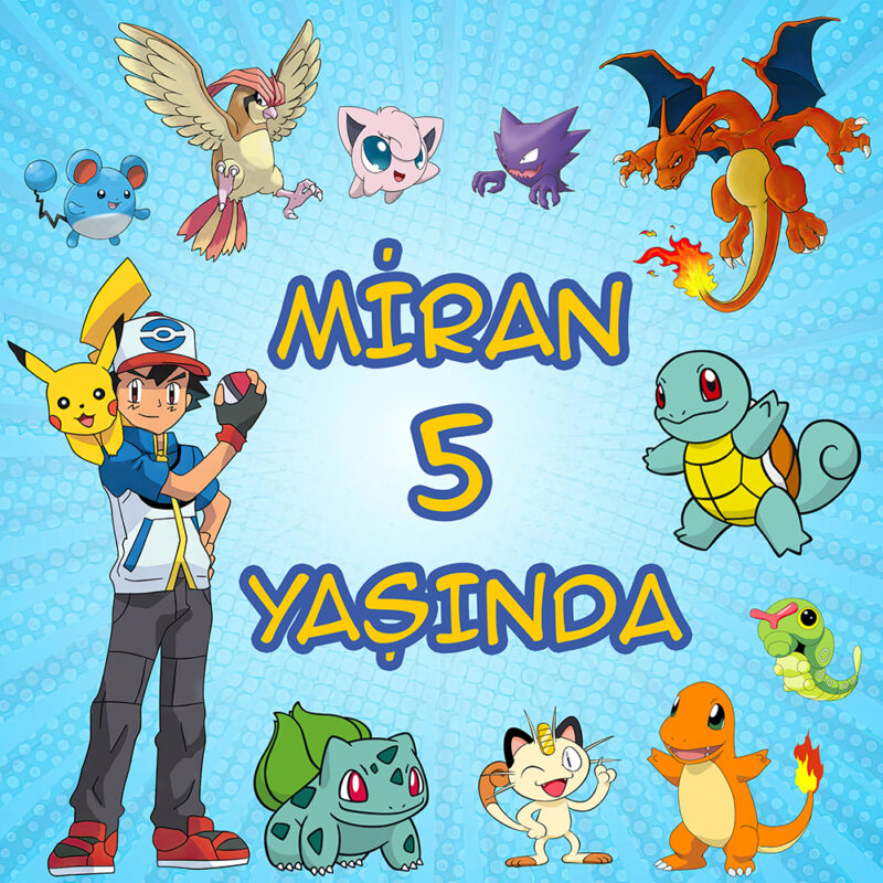 Pokemon Konsept Doğum Günü Afişi - Kare