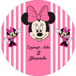 Pembe Minnie Mouse Doğum Günü Afişi - Yuvarlak