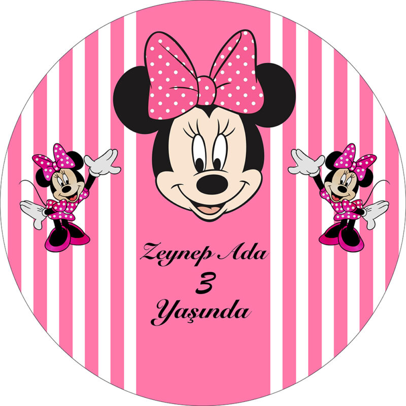 Pembe Minnie Mouse Doğum Günü Afişi - Yuvarlak