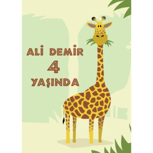 Safari Konsept Zürafalı Doğum Günü Parti Afişi
