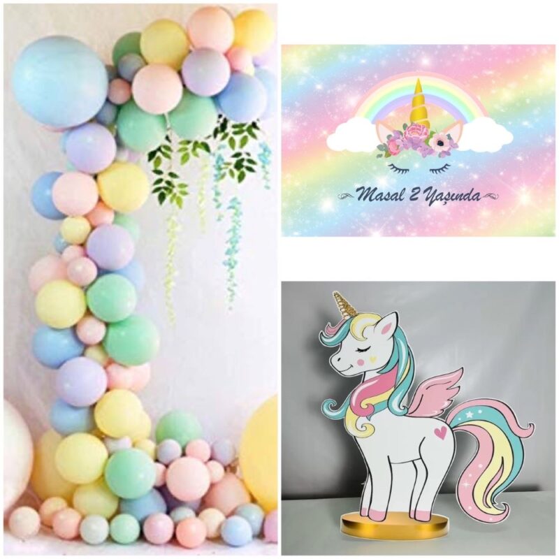 Unicorn Konsept Mini Butik Parti Seti - Zincir Balonlu