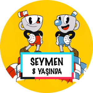 Cuphead Konsept Yuvarlak Doğum Günü Afişi