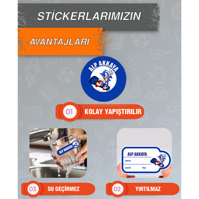 Kirpi Sonic İsimli Okul Etiketi