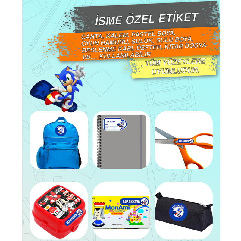 Kirpi Sonic İsimli Okul Etiketi