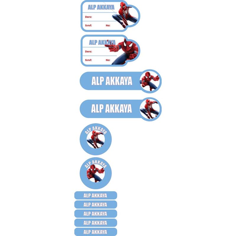 Örümcek Adam Spiderman İsimli Okul Etiketi
