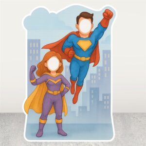 Süper Kahraman Çift Fotoğraf Çektirme Maket Pano - Ayaklı