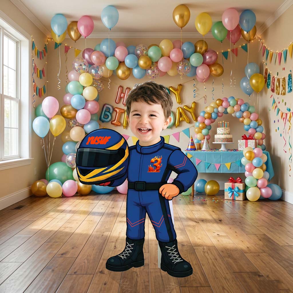 Fotoğraflı Yarış Kostümlü Çocuk Maket - Ayaklı - Görsel 3