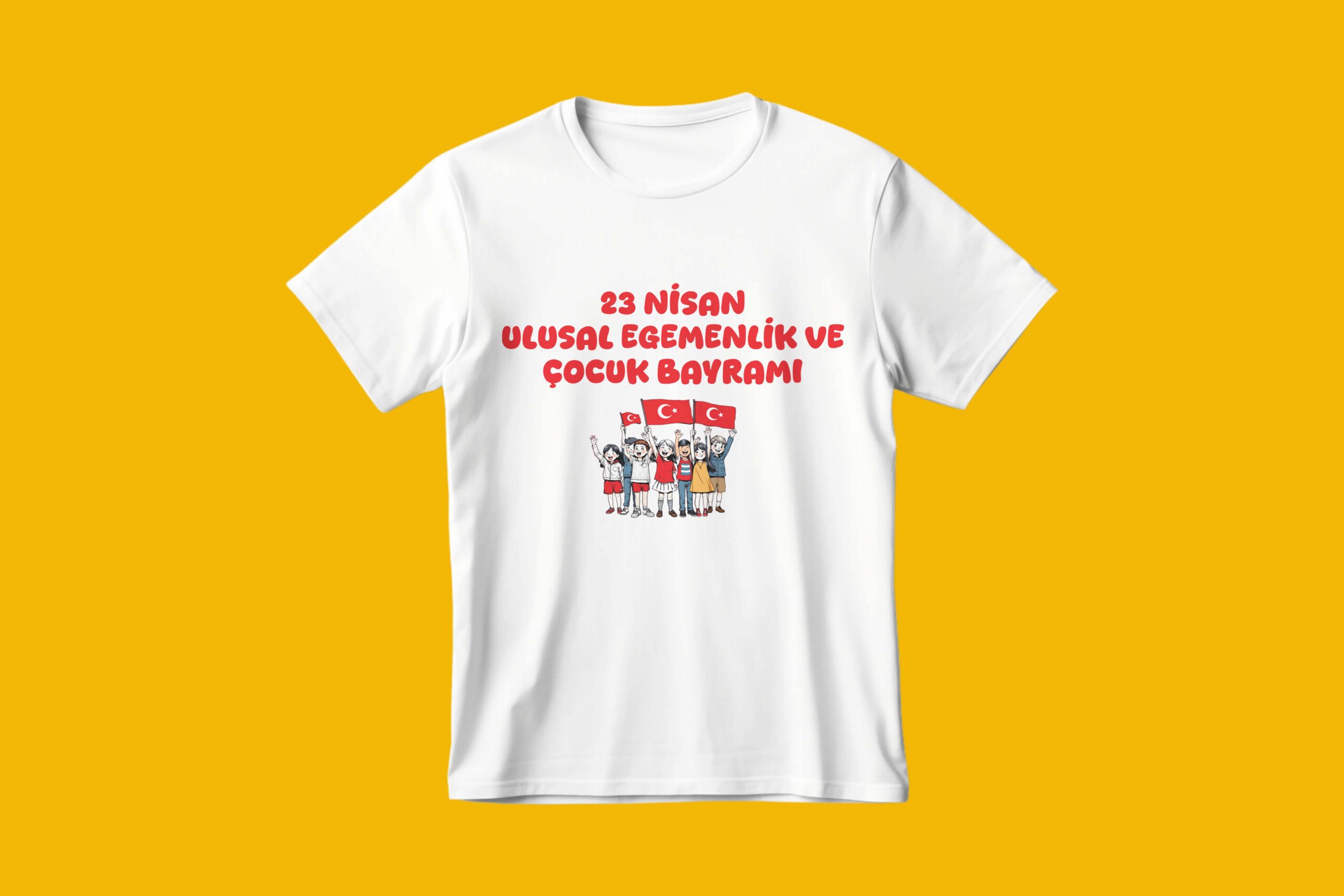 Bayrak Tutan Çocuklar 23 Nisan Baskılı Tişört
