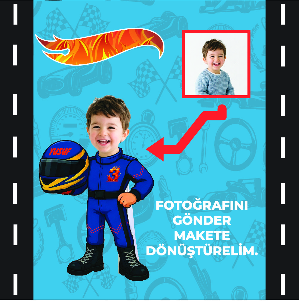Fotoğraflı Yarış Kostümlü Çocuk Maket - Ayaklı