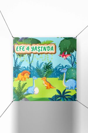 Dinozor Temalı Kare Doğum Günü Afişi