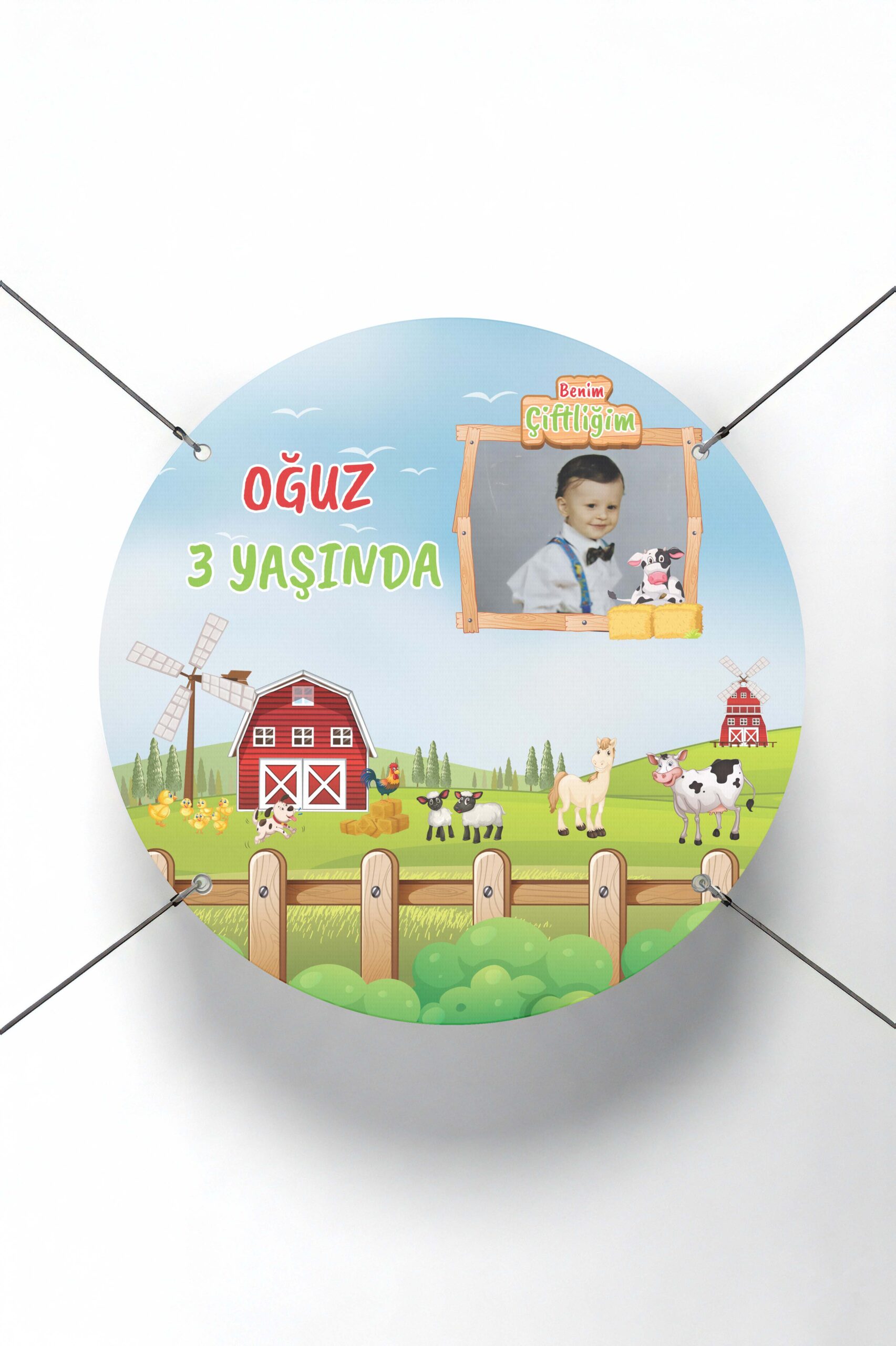 Çiftlik Hayvanları Temalı Yuvarlak Doğum Günü Afişi