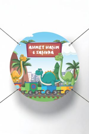 Dinozor Treni Temalı Yuvarlak Doğum Günü Afişi