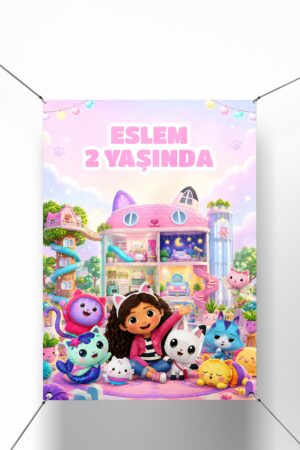 Gabby'nin Hayal Evi Temalı Parti Afişi - Dikdörtgen