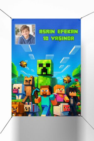 Minecraft Konsept Fotoğraflı Doğum Günü Parti Afişi