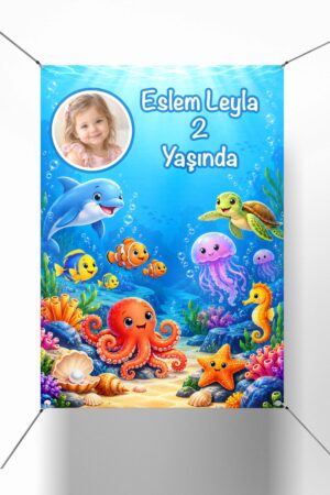 Okyanus Konseptli Doğum Günü Afişi