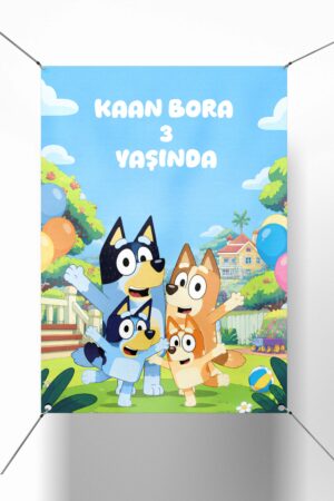 Bluey Temalı Renkli Çocuk Doğum Günü Parti Afişi